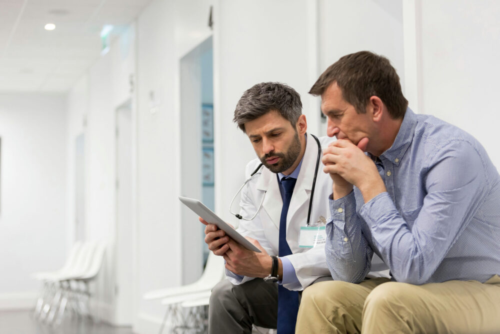 Patient reviewing results with his counselor during a meth addiction treatment session in Memphis, Tennessee.