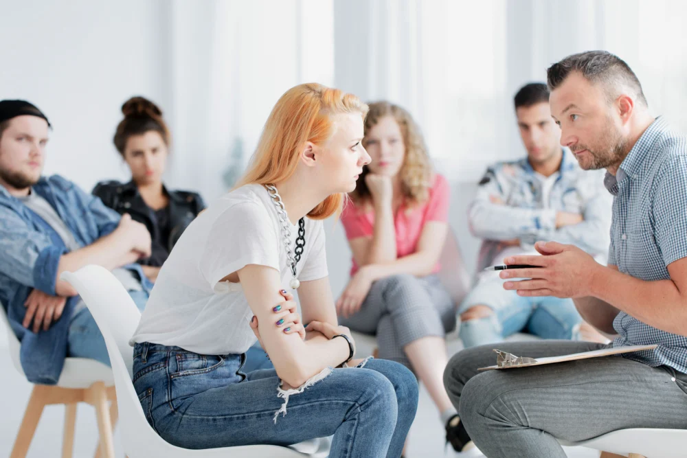 Patients participating in a group session at a fentanyl addiction treatment center in Memphis, Tennessee